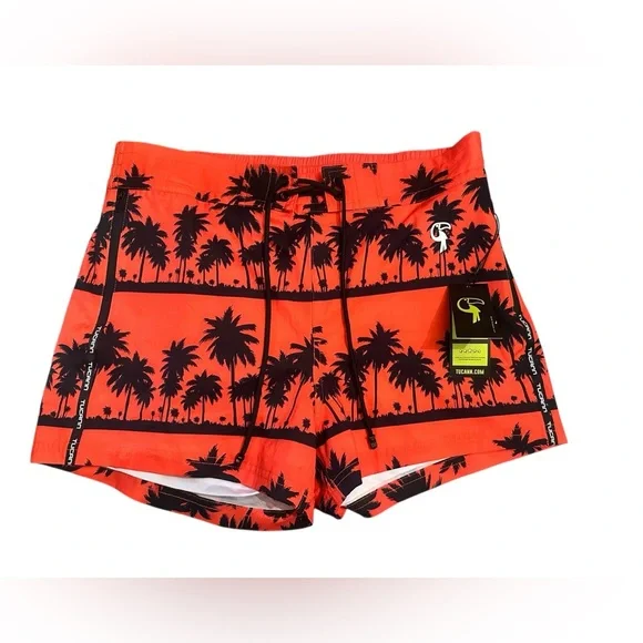 NWT Tucann Black Orange Palm 3” Swim Shorts - Mens Size Large